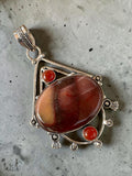 Mookaite Jasper & Carnelian Silver Overlay Pendant