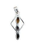 Citrine, Amethyst & Smoky Quartz Solid 925 Sterling Silver Pendant
