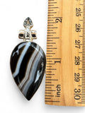 Black striped Agate & Blue Topaz Solid 925 Sterling Silver Pendant