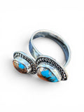 Kingman Turquoise & Spiny Oyster Solid 925 Sterling Silver Ring – Adjustable