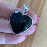 HEART Blue Sandstone Solid 925 Sterling Silver Pendant