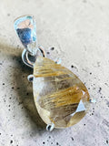 Gold Rutilated Quartz Solid 925 Sterling Silver Pendant