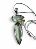 Green Amethyst / Prasiolite, Peridot, Moonstone Solid 925 Sterling Silver Pendant on 20 inch chain necklace