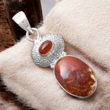 Red Moss Agate & Carnelian Solid 925 Sterling Silver Pendant