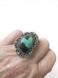 Black Jack Turquoise Solid 925 Sterling Silver Ring 8