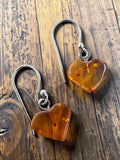 Heart Baltic Amber Solid 925 Sterling Silver Earrings