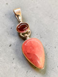 Rhodochrosite & Garnet Solid 925 Sterling Silver Pendant