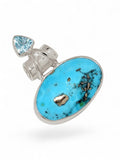 Kingman Turquoise, Pyrite & Blue Topaz Solid 925 Sterling Silver Pendant
