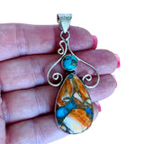 Turquoise & Spiny Oyster Solid 925 Sterling Silver Pendant