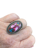Kingman Pink Dahlia Turquoise Solid 925 Sterling Silver Ring – Size 8