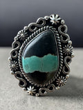 Black Jack Turquoise Solid 925 Sterling Silver Ring 8.5