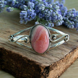 Rhodochrosite Solid 925 Sterling Silver Cuff Bracelet