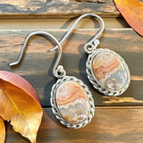 Crazy Lace Agate oval Solid 925 Sterling Silver Earrings