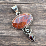Crazy Lace Agate & Garnet Solid 925 Sterling Silver Pendant