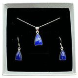 Blue Lapis Solid 925 Sterling Silver Pendant Earrings Set