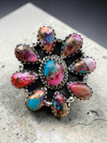 Flower Kingman Pink Dahlia Solid 925 Sterling Silver Ring ADJ