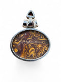Coquina Jasper & Garnet Solid 925 Sterling Silver Pendant