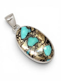 Kingman Turquoise with Pyrite Solid 925 Sterling Silver Pendant