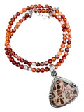 Leopardite Jasper Solid 925 Sterling Silver pendant with Carnelian beaded necklace