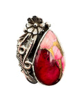 Kingman Red Rose Dahlia Solid 925 Sterling Silver Ring 6.5