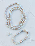 Freshwater Pearl Necklace Bracelet Earrings Set - pink purple