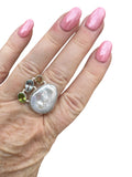 Freshwater Pearl Multi Gemstone Solid 925 Sterling Silver Ring 9.5