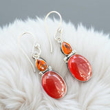 Carnelian & Honey Citrine Solid 925 Sterling Silver Earrings