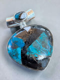 Kingman Turquoise & White Buffalo Solid 925 Sterling Silver Pendant