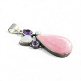 Pink Opal Amethyst Moonstone & Pearl Solid 925 Sterling Silver Pendant