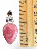 Rhodochrosite & Garnet Solid 925 Sterling Silver Pendant