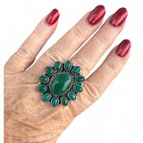 FLOWER Green Onyx Solid 925 Sterling Silver Ring 9