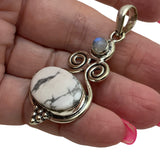 Howlite & Moonstone Solid 925 Sterling Silver Pendant