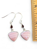 Pink Opal & Garnet Solid 925 Sterling Silver Earrings