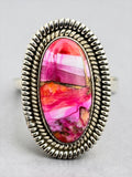 Kingman Pink Dahlia Turquoise Solid 925 Sterling Silver Ring 8