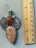 Peach Aventurine & Carnelian Silver Overlay Pendant