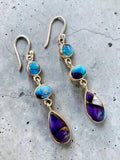Kingman Purple & Blue Dahlia Solid 925 Sterling Silver Earrings