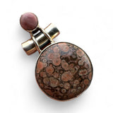 Leopardskin Jasper & Pink Opal Solid 925 Sterling Silver Pendant
