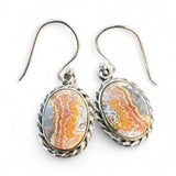 Crazy Lace Agate oval Solid 925 Sterling Silver Earrings