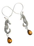 Seahorse Tiger Eye Solid 925 Sterling Silver Earrings