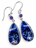 Sodalite & Amethyst Solid 925 Sterling Silver Earrings