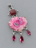 Pink Solar Quartz & Carnelian Silver Overlay Pendant