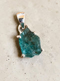Rough neon Blue Apatite Solid 925 Sterling Silver Pendant
