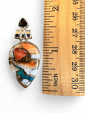 Kingman Turquoise & Spiny Oyster Solid 925 Sterling Silver Pendant
