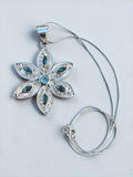 Flower Blue Topaz Solid 925 Sterling Silver Pendant with 18 inch chain necklace