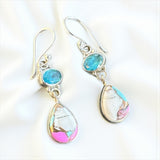 Kingman Cotton Candy Turquoise & Blue Topaz Solid 925 Sterling Silver Earrings