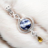 Sodalite & Garnet Solid 925 Sterling Silver Pendant