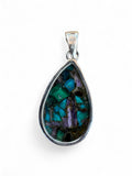 Turquoise & Charoite Solid 925 Sterling Silver Pendant