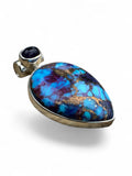 Kingman Purple & Blue Turquoise & Amethyst Solid 925 Sterling Silver Pendant