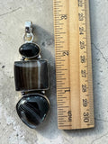 Black Striped Agate Silver Overlay Pendant