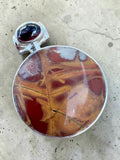 Noreena Jasper & Garnet Solid 925 Sterling Silver Pendant